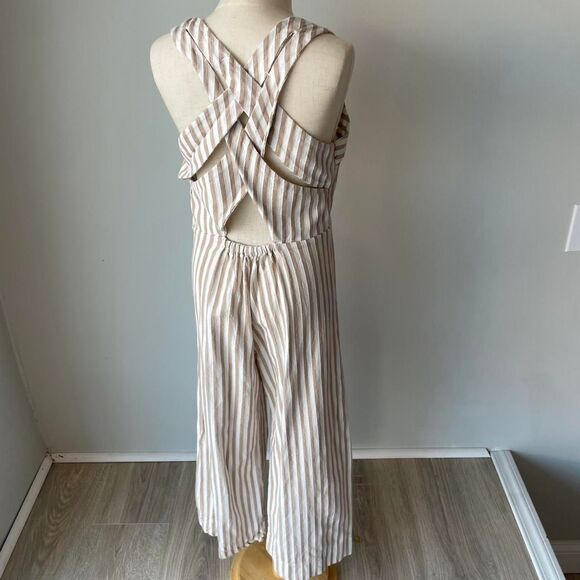 Mayoral White and Beige Striped Palazzo Jumpsuit with Strappy Back Preppy Beach - Picture 2 of 8